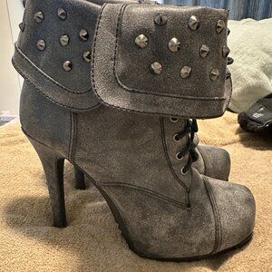 Gray Paprika heeled boots with studs, size 10